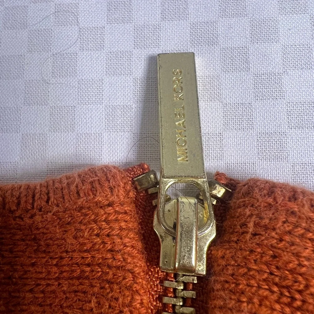 MICHAEL KORS Sweater Womens L Rust Color Pullover Gold‎ Back Zipper Long Sleeve!